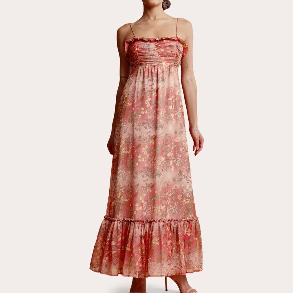 byTiMo Chiffon Strap Maxi Dress Salmon Bright Field Sleeveless Size XS NWOT - Picture 4 of 16